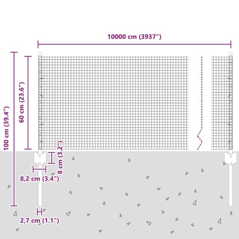 Ogrodzenie z słupkiem Srebrny 0,6 x 100 m Stal