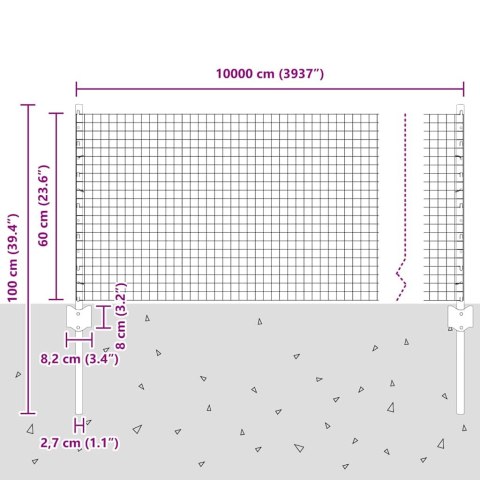Ogrodzenie z słupkiem Srebrny 0,6 x 100 m Stal