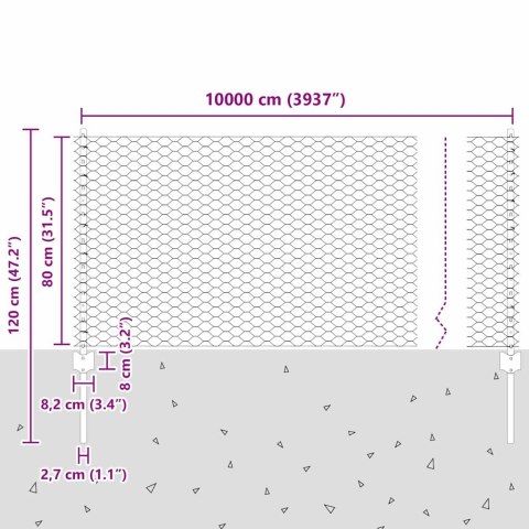 Ogrodzenie z słupkiem Srebrny 0,8 x 100 m Stal