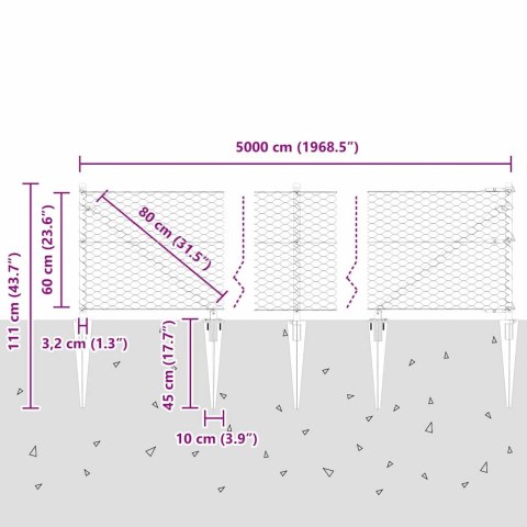 Ogrodzenie z słupkami Szary 0.6 x 50 m Stal pokryta PCV
