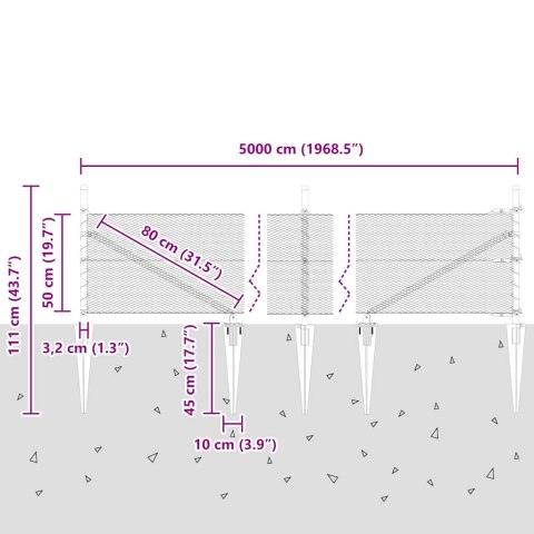 Słupek ogrodzeniowy. Szary 50 x 0,5 m (rozmiar oczka 13 mm)