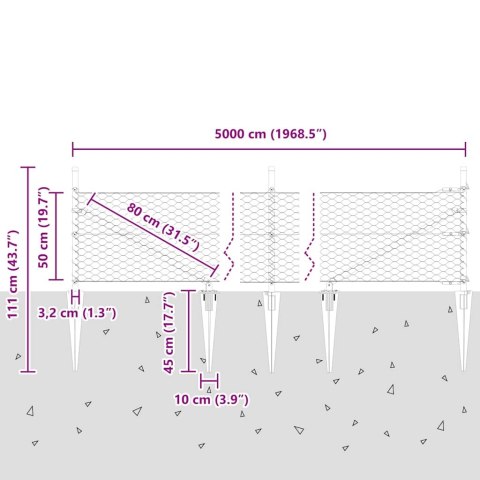 Słupek ogrodzeniowy. Szary 50 x 0,5 m (siatka 36 mm) Stal i PVC