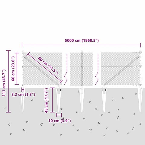 Słupek ogrodzeniowy. Szary 50 x 0,6 m (siatka 13 mm) Stal i PVC