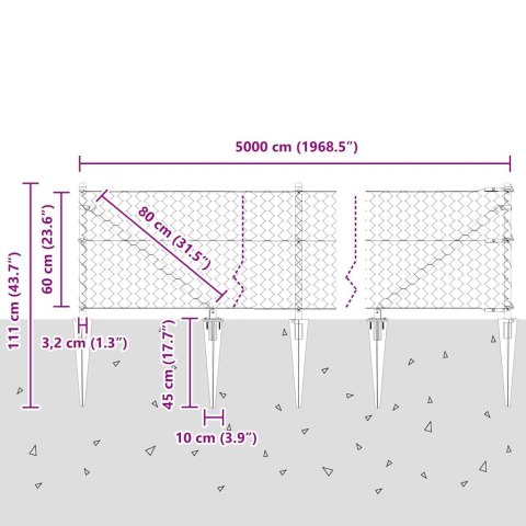 Słupek ogrodzeniowy. Szary 50 x 0,6 m (siatka 50 mm) Stal i PVC