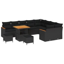 Zestaw Sof na Ogród z poduszką 12 pcs Czarny Rattan poli