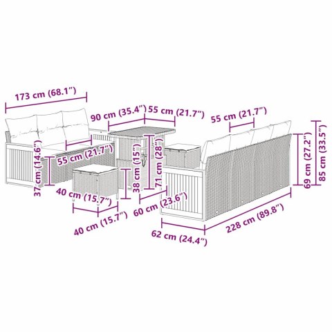Zestaw Sof na Ogród 10 pcs Czarny i kremowy polirattan