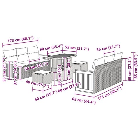 Zestaw Sof na Ogród 11 pcs Beżowy i kremowy polirattan