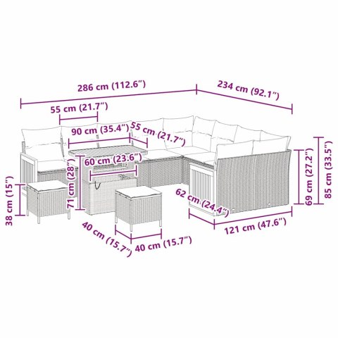 Zestaw Sof na Ogród 12 pcs Szary polirattan