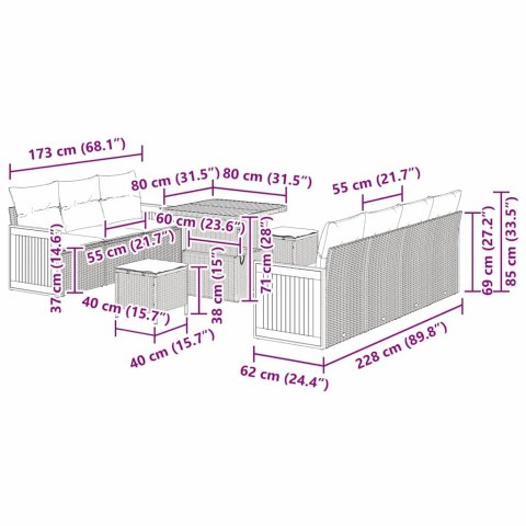Zestaw Sof na Ogród 13 pcs Beżowy i kremowy polirattan