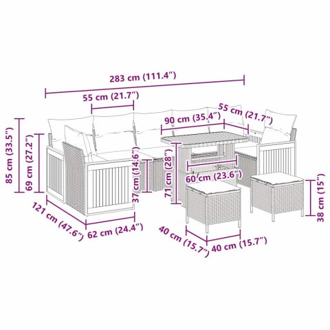 Zestaw Sof na Ogród 13 pcs Beżowy i kremowy polirattan