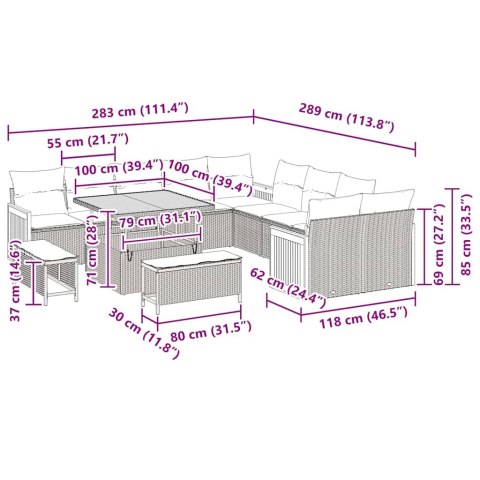 Zestaw Sof na Ogród 17 pcs Beżowy i kremowy polirattan