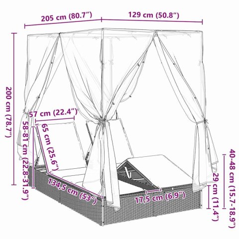 Podwójna Leżanka Słoneczna z Dachem Beżowy 205 x 129 x 200 cm