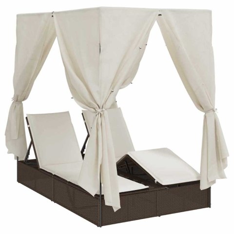 Podwójna Leżanka Słoneczna z Dachem Brązowy 205 x 129 x 200 cm