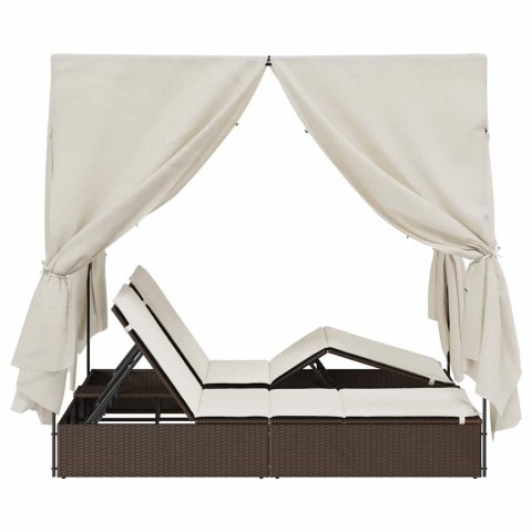 Podwójna Leżanka Słoneczna z Dachem Brązowy 205 x 129 x 200 cm