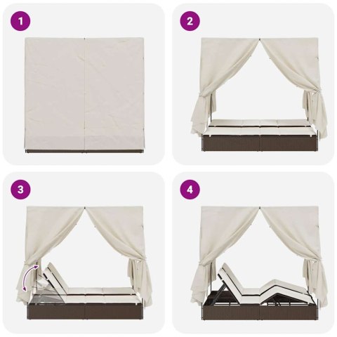 Podwójna Leżanka Słoneczna z Dachem Brązowy 205 x 129 x 200 cm