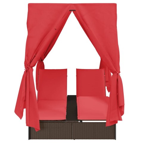 Podwójna Leżanka Słoneczna z Dachem Brązowy 205 x 129 x 200 cm