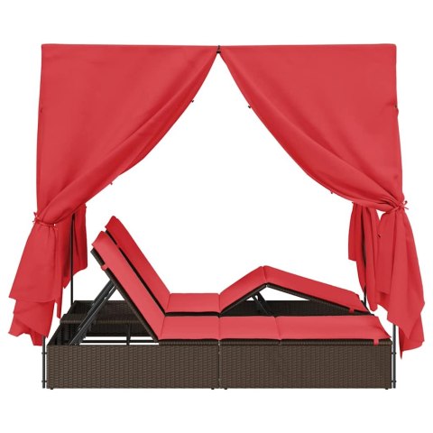 Podwójna Leżanka Słoneczna z Dachem Brązowy 205 x 129 x 200 cm