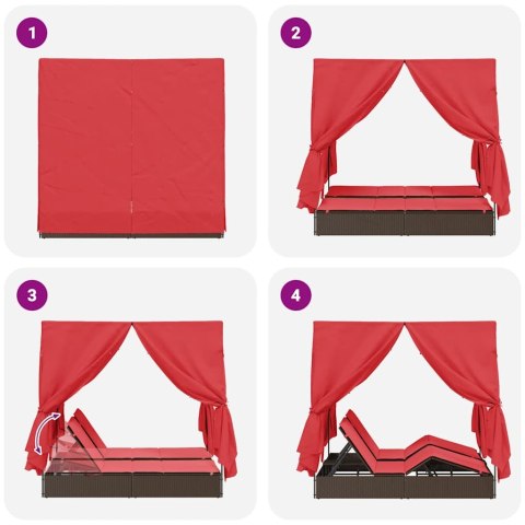 Podwójna Leżanka Słoneczna z Dachem Brązowy 205 x 129 x 200 cm