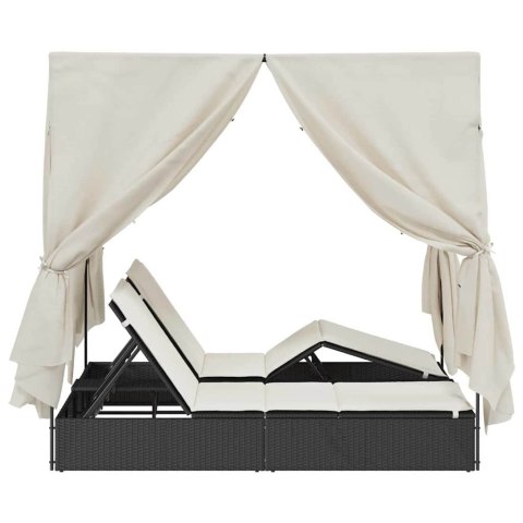 Podwójna Leżanka Słoneczna z Dachem Czarny 205 x 129 x 200 cm