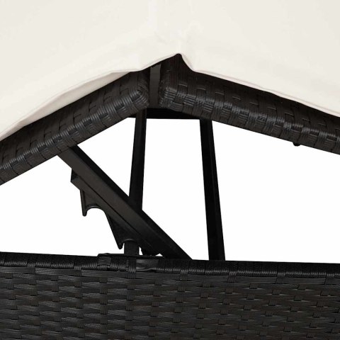 Podwójna Leżanka Słoneczna z Dachem Czarny 205 x 129 x 200 cm