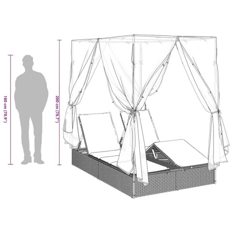 Podwójna Leżanka Słoneczna z Dachem Czarny 205 x 129 x 200 cm