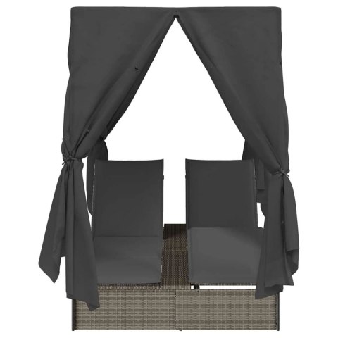 Podwójna Leżanka Słoneczna z Dachem Szary 205 x 129 x 200 cm