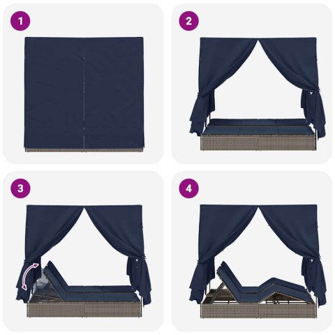 Podwójna Leżanka Słoneczna z Dachem Szary 205 x 129 x 200 cm