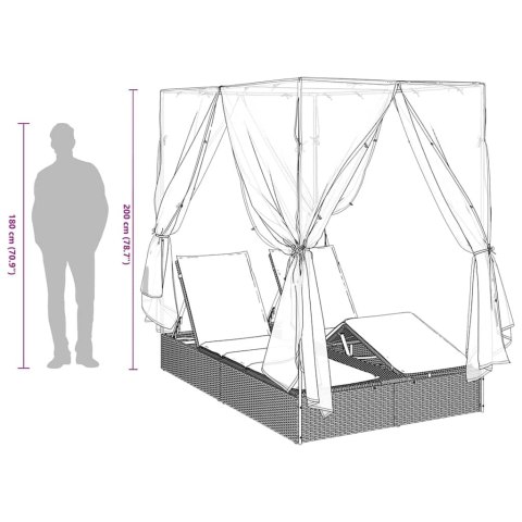 Podwójna Leżanka Słoneczna z Dachem Szary 205 x 129 x 200 cm