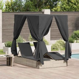 Podwójna Leżanka Słoneczna z Dachem z zasłonami Jasnoszary