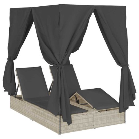 Podwójna Leżanka Słoneczna z Dachem z zasłonami Jasnoszary