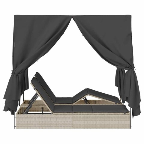 Podwójna Leżanka Słoneczna z Dachem z zasłonami Jasnoszary