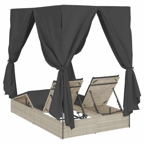 Podwójna Leżanka Słoneczna z Dachem z zasłonami Jasnoszary