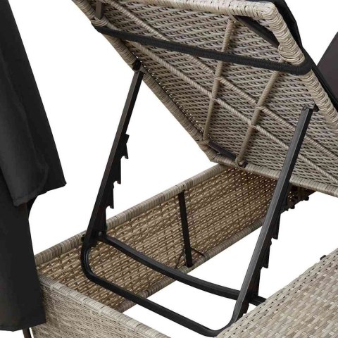 Podwójna Leżanka Słoneczna z Dachem z zasłonami Jasnoszary