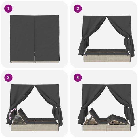 Podwójna Leżanka Słoneczna z Dachem z zasłonami Jasnoszary