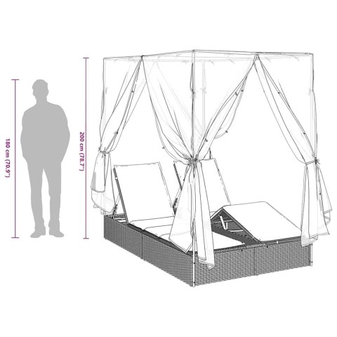 Podwójna Leżanka Słoneczna z Dachem z zasłonami Jasnoszary