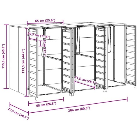 Przechowalnia na 3 kosze na odpady 340 x 77.5 x 115.5 cm Stal
