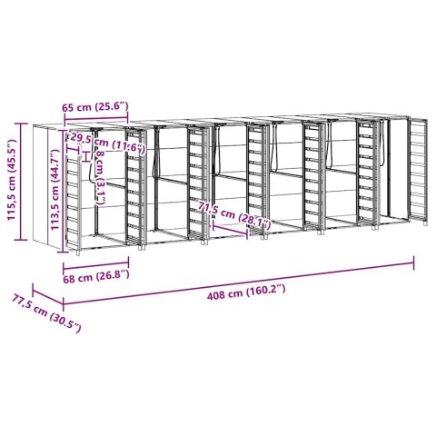 Przechowalnia na 3 kosze na odpady 340 x 77.5 x 115.5 cm Stal