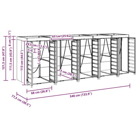 Przechowalnia na 3 kosze na odpady 340 x 77.5 x 115.5 cm Stal