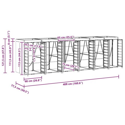 Przechowalnia na 3 kosze na odpady 340 x 77.5 x 115.5 cm Stal