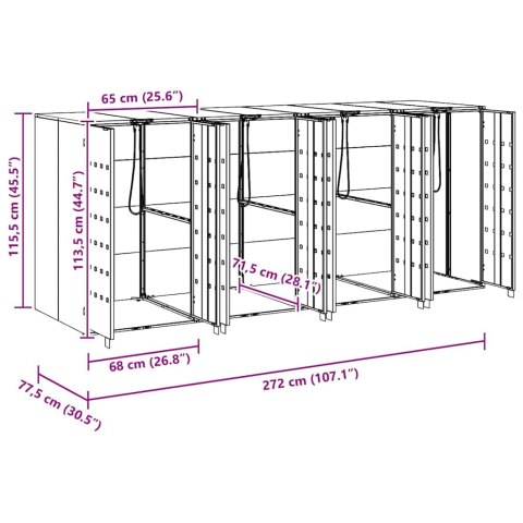 Przechowalnia na 3 kosze na odpady 340 x 77.5 x 115.5 cm Stal
