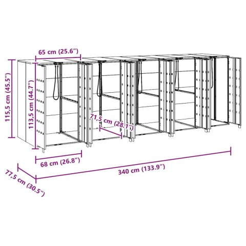 Przechowalnia na 3 kosze na odpady 340 x 77.5 x 115.5 cm Stal