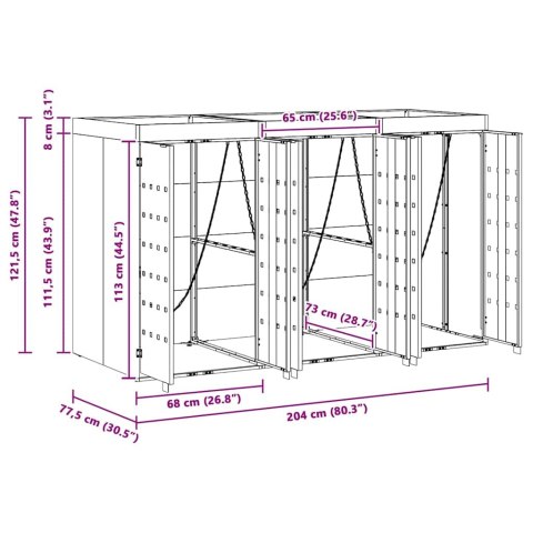 Przechowalnia na 3 kosze na odpady 340 x 77.5 x 115.5 cm Stal