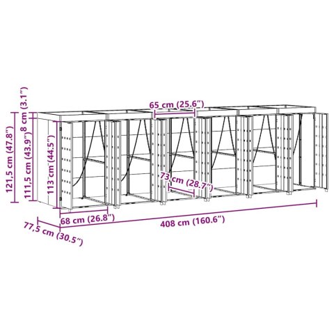 Przechowalnia na 3 kosze na odpady 340 x 77.5 x 115.5 cm Stal