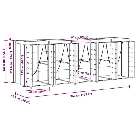 Przechowalnia na 5 koszy na odpady Czarny 340 x 77,5 x 121,5 cm