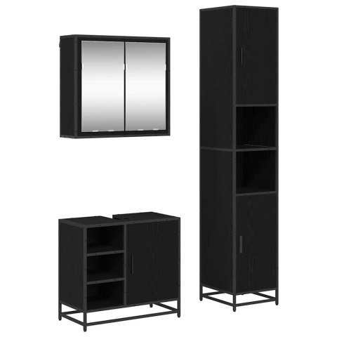 Zestaw mebli łazienkowych z półką z drzwiami 3 pcs Czarny Dąb