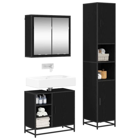 Zestaw mebli łazienkowych z półką z drzwiami 3 pcs Czarny Dąb