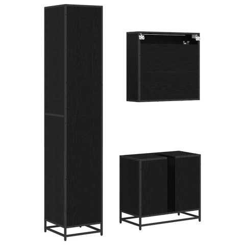 Zestaw mebli łazienkowych z półką z drzwiami 3 pcs Czarny Dąb