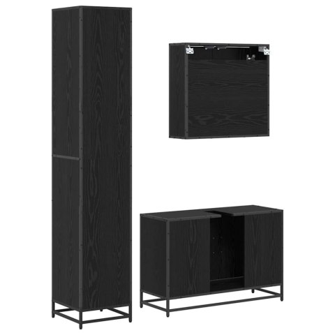 Zestaw mebli łazienkowych z półką z drzwiami 3 pcs Czarny Dąb