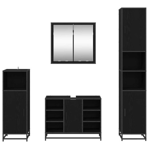 Zestaw mebli łazienkowych z półką z drzwiami 4 pcs Czarny Dąb