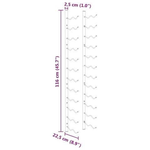 Uchwyty ścienne na 24 butelki wina, 2 szt., białe, żelazne